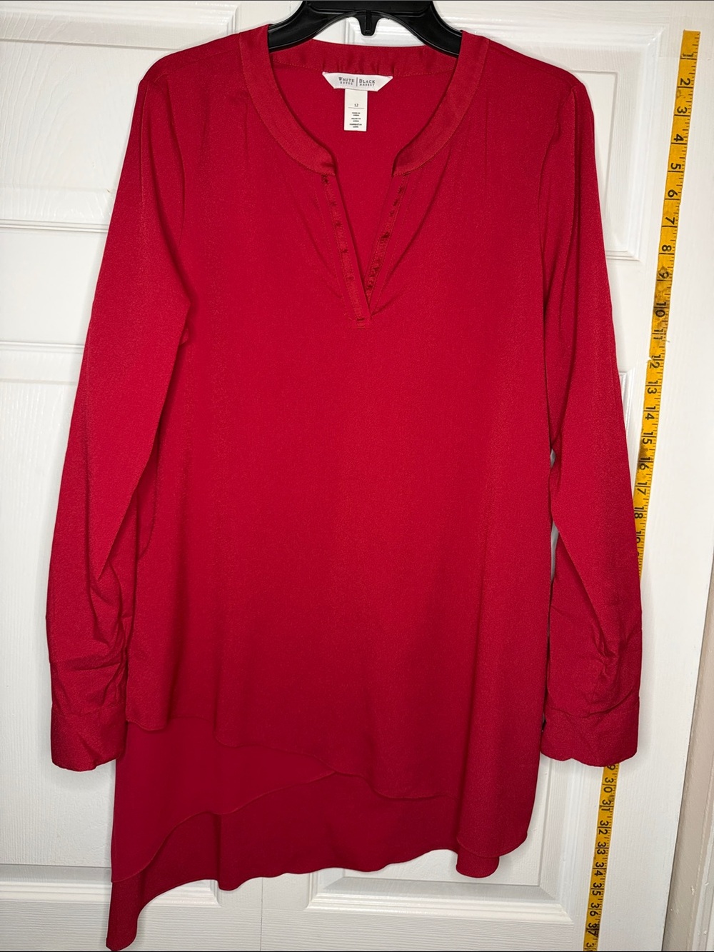 White House Black Market Red Long-Sleeve Notch-Neck Tunic